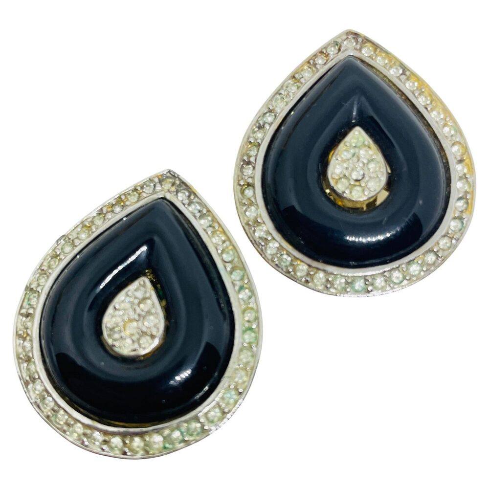 KENNETH LANE signed vintage gold resin rhinestones designer clip on earrings